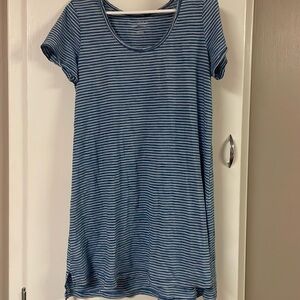Blue and White Striped Mini T-shirt Dress